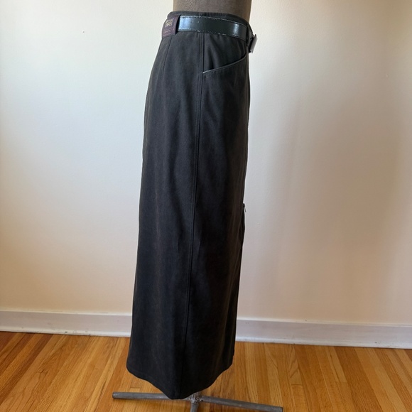 Vintage 90s Sleek high-waist midi pencil skirt in dark khaki 🖤 - Picture 3 of 11